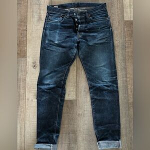 Dark blue Momotaro jeans. Slim straight leg. Size 32W.